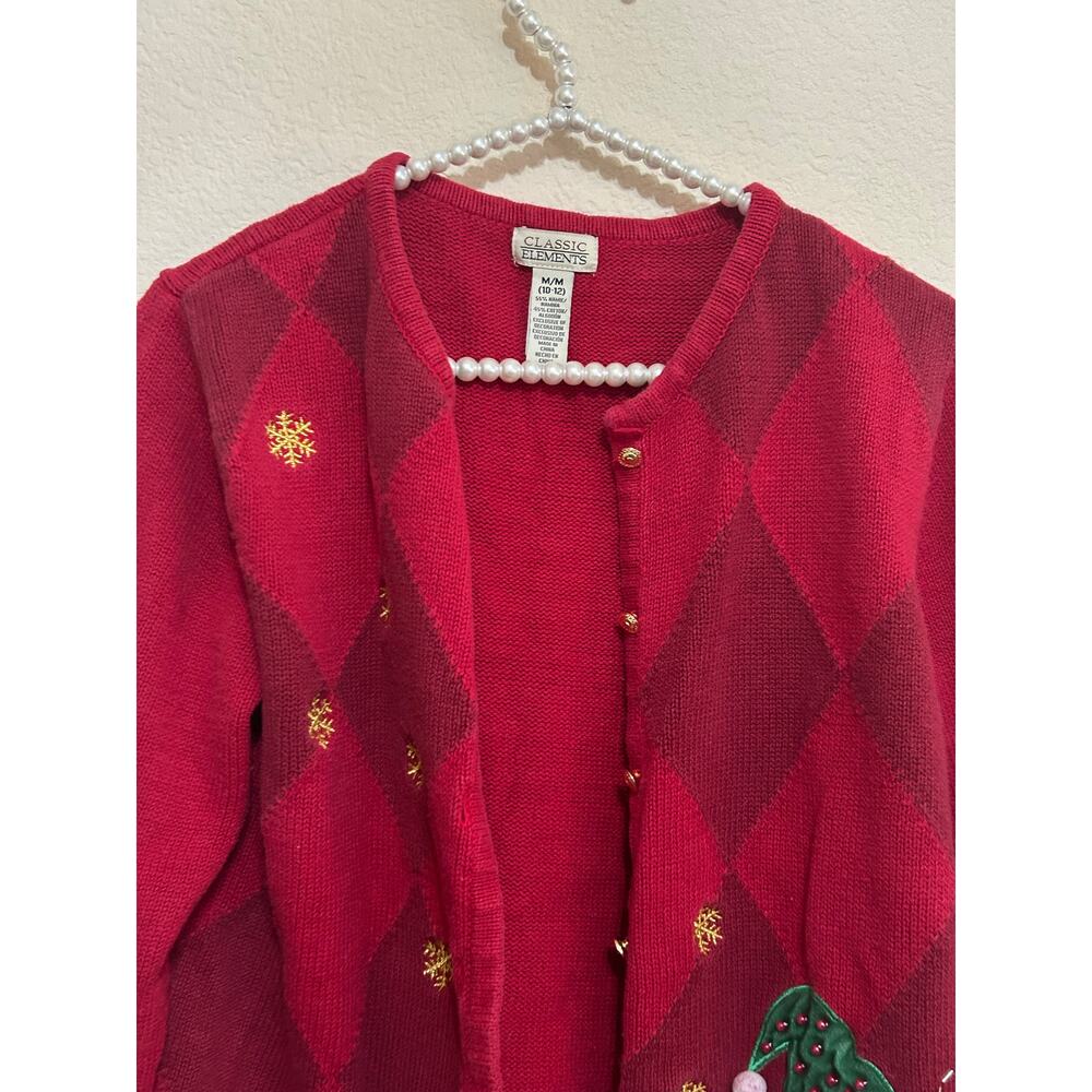 Vintage Red Christmas Sweater Cardigan Santa - Picture 3 of 7